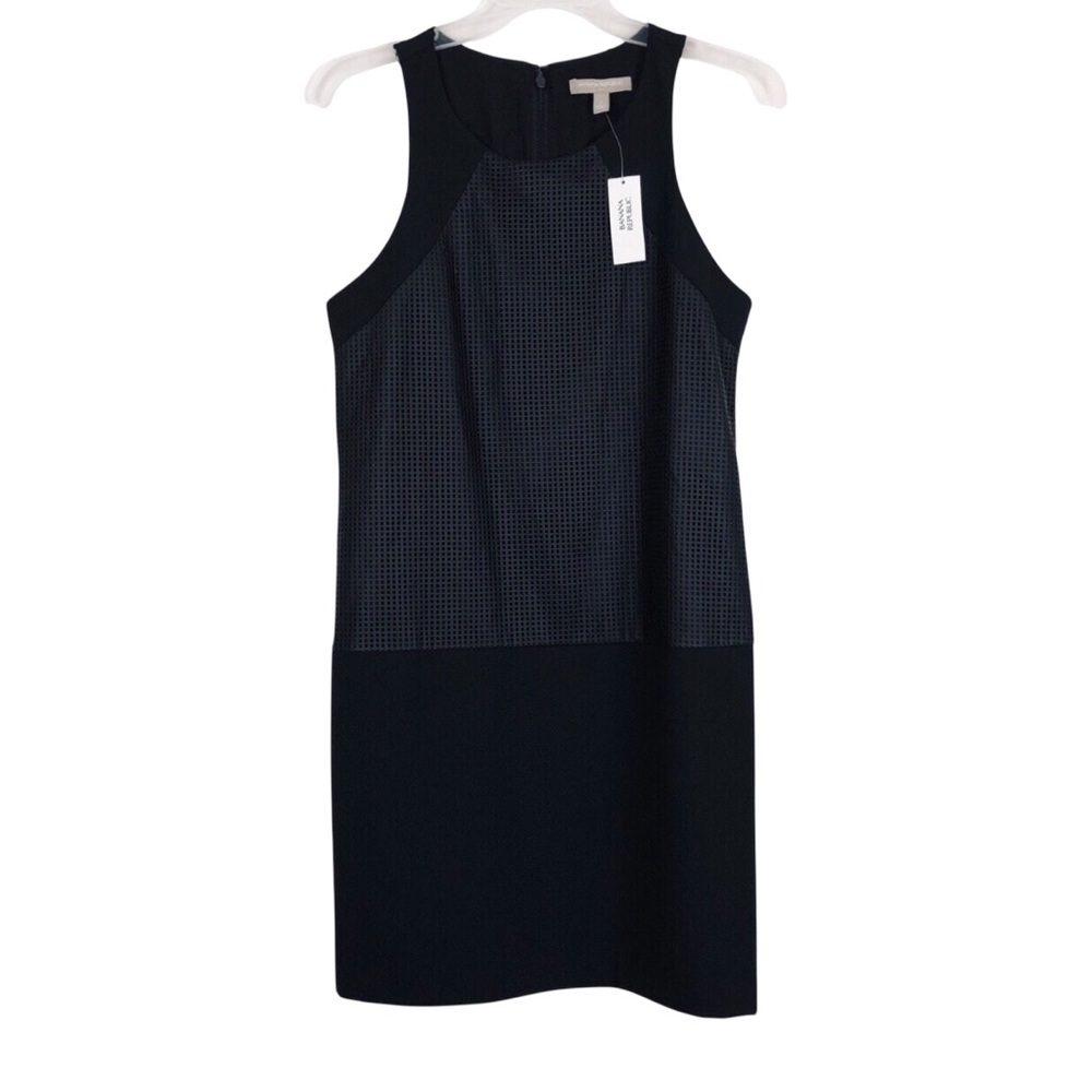 NWT Banana Republic Black Faux Leather Laser Cut Sheath Dress Size 2
